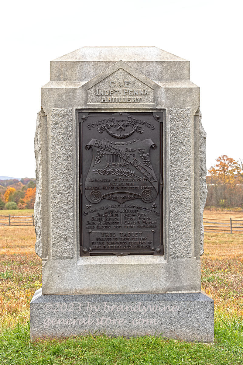 An original premium quality art print of Hampton's Battery C and F artillery monument in Gettysburg Military park for sale by Brandywine General Store