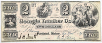 Obsolete money from the Georgia Lumber Company in Portland Maine in amount of two dollars issued in 1839 for sale by Brandywine General Store