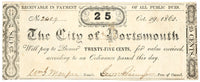 Twenty Five cents obsolete money from the city of Portsmouth issued during the Civil War on October 29, 1862 for sale by Brandywine General Store in very fine condition