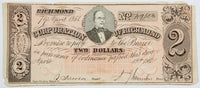 A two dollar counterfeit note for the Corporation of Richmond issued April 19, 1861 for sale by Brandywine General Store