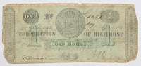 A one dollar Corporation of Richmond obsolete note issued April 19th, 1861 for sale by Brandywine General Store