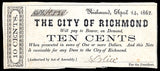 Ten cent obsolete scrip issued during the Civil War by the City of Richmond on April 14, 1862 for sale by Brandywine General Store very Fine