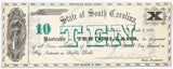 An obsolete ten dollar Revenue Bond Scrip issued in 1872 for the Blue Ridge Railroad Company from Columbia South Carolina for sale by Brandywine General Store in extra fine condition