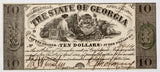 An obsolete Georgia ten dollar note issued during the Civil War from Milledgeville GA on April 6, 1864 for sale by Brandywine General Store in AU condition with splits