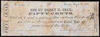 Rare Obsolete Civil War currency by Henry H. Peck Sheriff of Augusta County issued from Staunton Virginia in the amount of fifty cents in 1861 for sale by Brandywine General Store