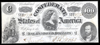 A T-49 obsolete Lucy Pickens one hundred dollar bill issued in 1862 by the southern Central Government during the Civil War for sale by Brandywine General Store choice AU