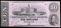 A T-52 obsolete ten dollar Civil War treasury note issued December 02, 1862 by the Southern Central Gov't for sale by Brandywine General Store extra fine with beautiful color