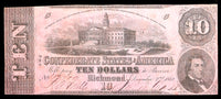 A T-52 obsolete ten dollar Civil War treasury note issued December 02, 1862 by the Southern Central Gov't for sale by Brandywine General Store very fine