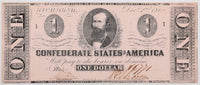 A T-55 obsolete one dollar Civil War treasury note issued December 02, 1862 by the Southern Central Gov't for sale by Brandywine General Store grading uncirculated