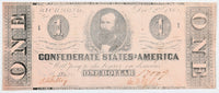 A T-55 obsolete one dollar Civil War treasury note issued December 02, 1862 by the Southern Central Gov't for sale by Brandywine General Store in almost uncirculated condition