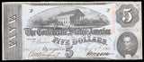 A T-60 obsolete southern five dollar civil war treasury bill issued from Richmond VA in 1863 for sale by Brandywine General Store in au condition