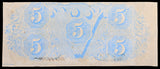A T-60 obsolete southern five dollar civil war treasury bill issued from Richmond VA in 1863 reverse of bill
