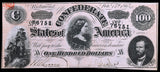 A T-65 obsolete one hundred dollar Lucy Pickens bill issued by the Southern Central Government in 1864 during the civil war for sale by Brandywine General Store uncirculated