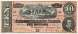 A T-68 obsolete ten dollar treasury bill issued by the Southern Central Government in 1864 during the civil war for sale by Brandywine General Store in AU condition