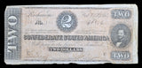 A T-70 Two Dollar Judah P. Benjamin obsolete bill issued during the Civil War in 1864 for sale by Brandywine General Store  Fine
