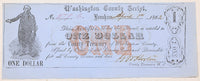 An obsolete Washington County Texas one dollar obsolete civil war currency issued from Brenham TX in 1862 for sale by Brandywine General Store in almost uncirculated condition