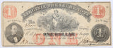 A one dollar obsolete Virginia treasury note issued July 21, 1862 during the Civil War for sale by Brandywine General Store in very good conditio