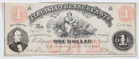 A one dollar obsolete Virginia treasury note issued October 21, 1862 during the Civil War for sale by Brandywine General Store in extra fine condition