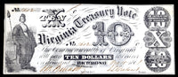 A ten dollar obsolete civil war treasury note from the commonwealth of Virginia issued October 15, 1861 from the scarcer 1st issue of Bills issued by VA for sale by Brandywine General Store