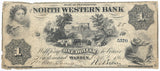 Obsolete money from the Northwestern Bank in Warren Pennsylvania for one dollar issued in 1861 for sale by Brandywine General Store