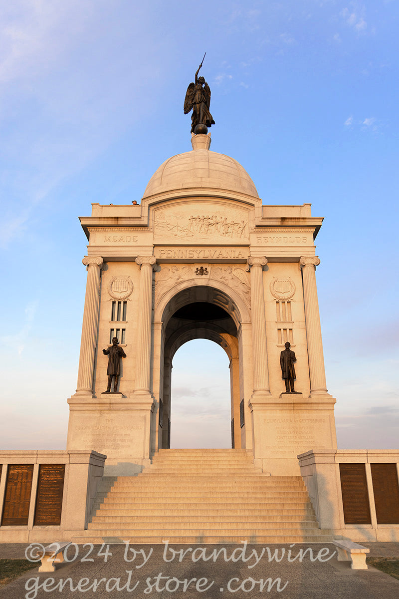 art print of Pennsylvania monument entrance at sunset in Gettysburg National Military Park