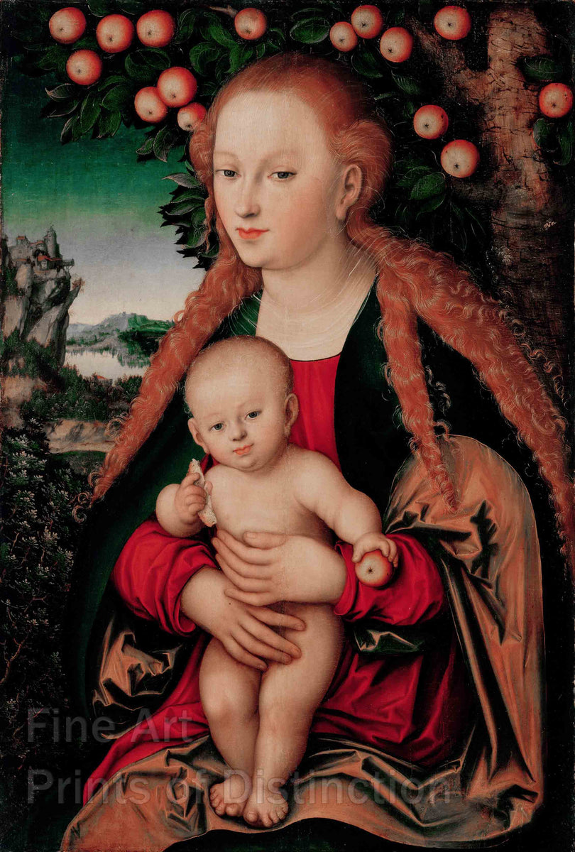 An archival premium Quality Art Print of The Virgin and Child Under the Apple Tree painted by the artist Lucas Cranach the Elder around 1520 for sale by Brandywine General Store