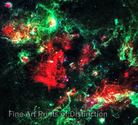 A premium Quality Art Print of Stars Brewing in Cygnus X from NASA's Spitzer Space Telescope showing a bubbling cauldron of star birth for sale by Brandywine General Store