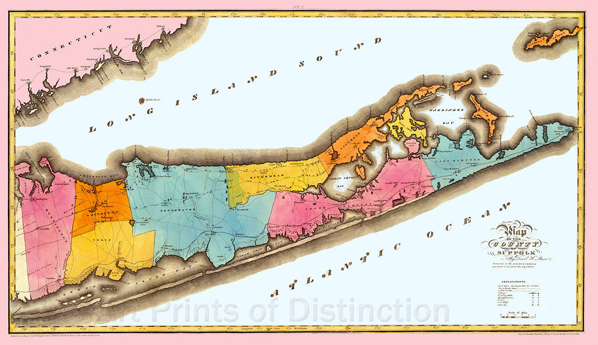1829 Map of Suffolk County, New York by David H. Barr Art Print