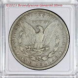 An 1881-S Morgan Silver Dollar in average circulated condition with a nice dark color reverse side