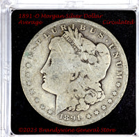 An 1891-O Morgan Silver Dollar in average uncirculated condition