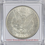An 1896 Morgan Silver Dollar in almost uncirculated condition reverse side