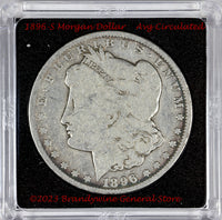 An 1896-S Morgan Silver Dollar in average circulated condition