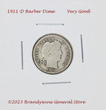 A 1911-D Barber dime in very good condition