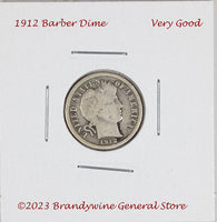 A 1912 Barber dime in very good condition for sale by Brandywine General Store.