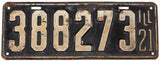An antique 1921 Illinois passenger car license plate for sale at Brandywine General Store in very good condition