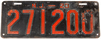 An antique 1923 New Jersey passenger car license plate in very good condition