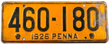An antique single 1926 Pennsylvania passenger car license plate for sale at Brandywine General Store in very good minus condition