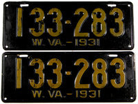 An antique pair of 1931 West Virginia car license plates in very good plus condition