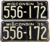 1935 Wisconsin car license plates in very good condition with extra holes and bend