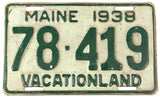 An antique 1938 Maine car license plate in very good condition