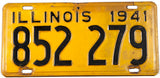 A 1941 Illinois car license plate in very good minus condition with an extra hole