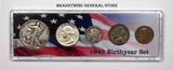 A 1942 Birth Year coin set which includes the silver Walking Liberty Half Dollar, Washington Quarter, Mercury Dime, silver Jefferson Nickel and Wheat Penny for sale by Brandywine General Store