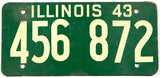 An antique 1943 Illinois car license plate in very good plus condition