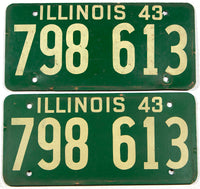An antique World War II pair of 1943 Illinois car license plate in very good condition