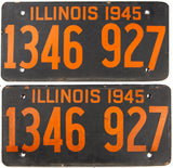 A pair of antique 1945 Illinois car license plates made out of fiber board in very good condition