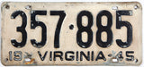 A 1945 Virginia Passenger Car License Plate in very good condition
