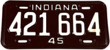 1945 Indiana passenger car license plate in excellent condition with original wrapper
