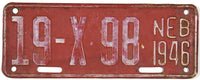 An antique 1946 Nebraska light trailer license plate from Richardson County