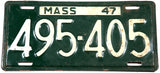 1947 Massachusetts steel car license plate in very good condition