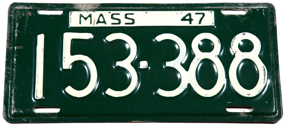 1947 Massachusetts steel car license plate in very good condition